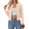 image:imagePRETTYGARDEN Womens Cropped Button Up Knit Cardigan Sweater  Cute Crewneck Long Sleeve Lightweight Tops 2026 Fall Trendy Slim Fit Soft Cozy Casual Cardigans Holiday Party SweatersBeige
