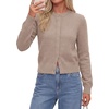 image:imagePRETTYGARDEN Womens Cropped Button Up Knit Cardigan Sweater  Cute Crewneck Long Sleeve Lightweight Tops 2026 Fall Trendy Slim Fit Soft Cozy Casual Cardigans Holiday Party SweatersKhaki