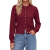 image:imagePRETTYGARDEN Womens Cropped Button Up Knit Cardigan Sweater  Cute Crewneck Long Sleeve Lightweight Tops 2026 Fall Trendy Slim Fit Soft Cozy Casual Cardigans Holiday Party SweatersBurgundy