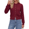 image:imagePRETTYGARDEN Womens Cropped Button Up Knit Cardigan Sweater  Cute Crewneck Long Sleeve Lightweight Tops 2026 Fall Trendy Slim Fit Soft Cozy Casual Cardigans Holiday Party SweatersBurgundy