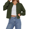 image:imagePRETTYGARDEN Womens Cropped Button Up Knit Cardigan Sweater  Cute Crewneck Long Sleeve Lightweight Tops 2026 Fall Trendy Slim Fit Soft Cozy Casual Cardigans Holiday Party SweatersArmy Green