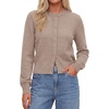 image:imagePRETTYGARDEN Womens Cropped Button Up Knit Cardigan Sweater  Cute Crewneck Long Sleeve Lightweight Tops 2026 Fall Trendy Slim Fit Soft Cozy Casual Cardigans Holiday Party SweatersKhaki