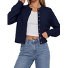 image:imagePRETTYGARDEN Womens Cropped Button Up Knit Cardigan Sweater  Cute Crewneck Long Sleeve Lightweight Tops 2026 Fall Trendy Slim Fit Soft Cozy Casual Cardigans Holiday Party SweatersNavy Blue
