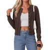 image:imagePRETTYGARDEN Womens Cropped Button Up Knit Cardigan Sweater  Cute Crewneck Long Sleeve Lightweight Tops 2026 Fall Trendy Slim Fit Soft Cozy Casual Cardigans Holiday Party SweatersBrown