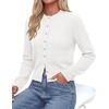 image:imagePRETTYGARDEN Womens Cropped Button Up Knit Cardigan Sweater  Cute Crewneck Long Sleeve Lightweight Tops 2026 Fall Trendy Slim Fit Soft Cozy Casual Cardigans Holiday Party SweatersWhite