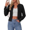 image:imagePRETTYGARDEN Womens Cropped Button Up Knit Cardigan Sweater  Cute Crewneck Long Sleeve Lightweight Tops 2026 Fall Trendy Slim Fit Soft Cozy Casual Cardigans Holiday Party SweatersBlack