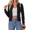 image:imagePRETTYGARDEN Womens Cropped Button Up Knit Cardigan Sweater  Cute Crewneck Long Sleeve Lightweight Tops 2026 Fall Trendy Slim Fit Soft Cozy Casual Cardigans Holiday Party SweatersBlack