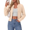 image:imagePRETTYGARDEN Womens Cropped Button Up Knit Cardigan Sweater  Cute Crewneck Long Sleeve Lightweight Tops 2026 Fall Trendy Slim Fit Soft Cozy Casual Cardigans Holiday Party SweatersBeige