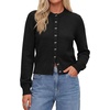 image:imagePRETTYGARDEN Womens Cropped Button Up Knit Cardigan Sweater  Cute Crewneck Long Sleeve Lightweight Tops 2026 Fall Trendy Slim Fit Soft Cozy Casual Cardigans Holiday Party SweatersBlack