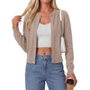 image:imagePRETTYGARDEN Womens Cropped Button Up Knit Cardigan Sweater  Cute Crewneck Long Sleeve Lightweight Tops 2026 Fall Trendy Slim Fit Soft Cozy Casual Cardigans Holiday Party SweatersKhaki