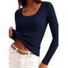image:imagePRETTYGARDEN Womens Fall Lightweight Ribbed Knit Sweaters  Stretchy Cozy KnitwearScalloped Scoop NeckLong Sleeve ShirtsSlim Fitted PulloverBasic Layering TopsCute Casual OutfitsNavy Blue