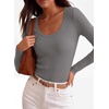 image:imagePRETTYGARDEN Womens Fall Lightweight Ribbed Knit Sweaters  Stretchy Cozy KnitwearScalloped Scoop NeckLong Sleeve ShirtsSlim Fitted PulloverBasic Layering TopsCute Casual OutfitsGrey