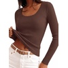 image:imagePRETTYGARDEN Womens Fall Lightweight Ribbed Knit Sweaters  Stretchy Cozy KnitwearScalloped Scoop NeckLong Sleeve ShirtsSlim Fitted PulloverBasic Layering TopsCute Casual OutfitsBrown