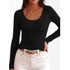 image:imagePRETTYGARDEN Womens Fall Lightweight Ribbed Knit Sweaters  Stretchy Cozy KnitwearScalloped Scoop NeckLong Sleeve ShirtsSlim Fitted PulloverBasic Layering TopsCute Casual OutfitsBlack