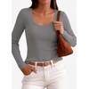 image:imagePRETTYGARDEN Womens Fall Lightweight Ribbed Knit Sweaters  Stretchy Cozy KnitwearScalloped Scoop NeckLong Sleeve ShirtsSlim Fitted PulloverBasic Layering TopsCute Casual OutfitsGrey
