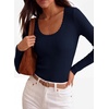 image:imagePRETTYGARDEN Womens Fall Lightweight Ribbed Knit Sweaters  Stretchy Cozy KnitwearScalloped Scoop NeckLong Sleeve ShirtsSlim Fitted PulloverBasic Layering TopsCute Casual OutfitsNavy Blue
