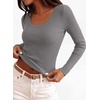 image:imagePRETTYGARDEN Womens Fall Lightweight Ribbed Knit Sweaters  Stretchy Cozy KnitwearScalloped Scoop NeckLong Sleeve ShirtsSlim Fitted PulloverBasic Layering TopsCute Casual OutfitsGrey