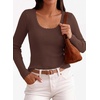 image:imagePRETTYGARDEN Womens Fall Lightweight Ribbed Knit Sweaters  Stretchy Cozy KnitwearScalloped Scoop NeckLong Sleeve ShirtsSlim Fitted PulloverBasic Layering TopsCute Casual OutfitsBrown