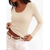 image:imagePRETTYGARDEN Womens Fall Lightweight Ribbed Knit Sweaters  Stretchy Cozy KnitwearScalloped Scoop NeckLong Sleeve ShirtsSlim Fitted PulloverBasic Layering TopsCute Casual OutfitsBeige