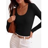 image:imagePRETTYGARDEN Womens Fall Lightweight Ribbed Knit Sweaters  Stretchy Cozy KnitwearScalloped Scoop NeckLong Sleeve ShirtsSlim Fitted PulloverBasic Layering TopsCute Casual OutfitsBlack