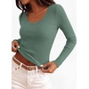 image:imagePRETTYGARDEN Womens Fall Lightweight Ribbed Knit Sweaters  Stretchy Cozy KnitwearScalloped Scoop NeckLong Sleeve ShirtsSlim Fitted PulloverBasic Layering TopsCute Casual OutfitsSage Green