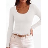 image:imagePRETTYGARDEN Womens Fall Lightweight Ribbed Knit Sweaters  Stretchy Cozy KnitwearScalloped Scoop NeckLong Sleeve ShirtsSlim Fitted PulloverBasic Layering TopsCute Casual OutfitsWhite