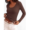 image:imagePRETTYGARDEN Womens Fall Lightweight Ribbed Knit Sweaters  Stretchy Cozy KnitwearScalloped Scoop NeckLong Sleeve ShirtsSlim Fitted PulloverBasic Layering TopsCute Casual OutfitsBrown