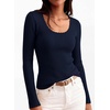 image:imagePRETTYGARDEN Womens Fall Lightweight Ribbed Knit Sweaters  Stretchy Cozy KnitwearScalloped Scoop NeckLong Sleeve ShirtsSlim Fitted PulloverBasic Layering TopsCute Casual OutfitsNavy Blue