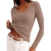 image:imagePRETTYGARDEN Womens Fall Lightweight Ribbed Knit Sweaters  Stretchy Cozy KnitwearScalloped Scoop NeckLong Sleeve ShirtsSlim Fitted PulloverBasic Layering TopsCute Casual OutfitsKhaki