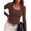 image:imagePRETTYGARDEN Womens Fall Lightweight Ribbed Knit Sweaters  Stretchy Cozy KnitwearScalloped Scoop NeckLong Sleeve ShirtsSlim Fitted PulloverBasic Layering TopsCute Casual OutfitsBrown