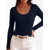 image:imagePRETTYGARDEN Womens Fall Lightweight Ribbed Knit Sweaters  Stretchy Cozy KnitwearScalloped Scoop NeckLong Sleeve ShirtsSlim Fitted PulloverBasic Layering TopsCute Casual OutfitsNavy Blue