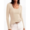image:imagePRETTYGARDEN Womens Fall Lightweight Ribbed Knit Sweaters  Stretchy Cozy KnitwearScalloped Scoop NeckLong Sleeve ShirtsSlim Fitted PulloverBasic Layering TopsCute Casual OutfitsBeige