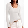 image:imagePRETTYGARDEN Womens Fall Lightweight Ribbed Knit Sweaters  Stretchy Cozy KnitwearScalloped Scoop NeckLong Sleeve ShirtsSlim Fitted PulloverBasic Layering TopsCute Casual OutfitsWhite