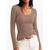 image:imagePRETTYGARDEN Womens Fall Lightweight Ribbed Knit Sweaters  Stretchy Cozy KnitwearScalloped Scoop NeckLong Sleeve ShirtsSlim Fitted PulloverBasic Layering TopsCute Casual OutfitsKhaki