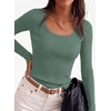 image:imagePRETTYGARDEN Womens Fall Lightweight Ribbed Knit Sweaters  Stretchy Cozy KnitwearScalloped Scoop NeckLong Sleeve ShirtsSlim Fitted PulloverBasic Layering TopsCute Casual OutfitsSage Green