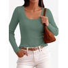 image:imagePRETTYGARDEN Womens Fall Lightweight Ribbed Knit Sweaters  Stretchy Cozy KnitwearScalloped Scoop NeckLong Sleeve ShirtsSlim Fitted PulloverBasic Layering TopsCute Casual OutfitsSage Green