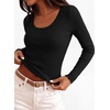image:imagePRETTYGARDEN Womens Fall Lightweight Ribbed Knit Sweaters  Stretchy Cozy KnitwearScalloped Scoop NeckLong Sleeve ShirtsSlim Fitted PulloverBasic Layering TopsCute Casual OutfitsBlack