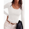 image:imagePRETTYGARDEN Womens Fall Lightweight Ribbed Knit Sweaters  Stretchy Cozy KnitwearScalloped Scoop NeckLong Sleeve ShirtsSlim Fitted PulloverBasic Layering TopsCute Casual OutfitsWhite