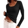 image:imagePRETTYGARDEN Womens Fall Lightweight Ribbed Knit Sweaters  Stretchy Cozy KnitwearScalloped Scoop NeckLong Sleeve ShirtsSlim Fitted PulloverBasic Layering TopsCute Casual OutfitsBlack