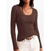image:imagePRETTYGARDEN Womens Fall Lightweight Ribbed Knit Sweaters  Stretchy Cozy KnitwearScalloped Scoop NeckLong Sleeve ShirtsSlim Fitted PulloverBasic Layering TopsCute Casual OutfitsBrown