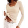 image:imagePRETTYGARDEN Womens Fall Lightweight Ribbed Knit Sweaters  Stretchy Cozy KnitwearScalloped Scoop NeckLong Sleeve ShirtsSlim Fitted PulloverBasic Layering TopsCute Casual OutfitsBeige