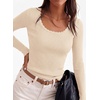 image:imagePRETTYGARDEN Womens Fall Lightweight Ribbed Knit Sweaters  Stretchy Cozy KnitwearScalloped Scoop NeckLong Sleeve ShirtsSlim Fitted PulloverBasic Layering TopsCute Casual OutfitsBeige