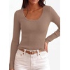 image:imagePRETTYGARDEN Womens Fall Lightweight Ribbed Knit Sweaters  Stretchy Cozy KnitwearScalloped Scoop NeckLong Sleeve ShirtsSlim Fitted PulloverBasic Layering TopsCute Casual OutfitsKhaki