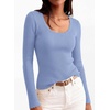 image:imagePRETTYGARDEN Womens Fall Lightweight Ribbed Knit Sweaters  Stretchy Cozy KnitwearScalloped Scoop NeckLong Sleeve ShirtsSlim Fitted PulloverBasic Layering TopsCute Casual OutfitsLight Blue