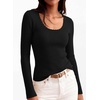 image:imagePRETTYGARDEN Womens Fall Lightweight Ribbed Knit Sweaters  Stretchy Cozy KnitwearScalloped Scoop NeckLong Sleeve ShirtsSlim Fitted PulloverBasic Layering TopsCute Casual OutfitsBlack