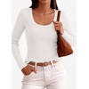 image:imagePRETTYGARDEN Womens Fall Lightweight Ribbed Knit Sweaters  Stretchy Cozy KnitwearScalloped Scoop NeckLong Sleeve ShirtsSlim Fitted PulloverBasic Layering TopsCute Casual OutfitsWhite