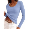 image:imagePRETTYGARDEN Womens Fall Lightweight Ribbed Knit Sweaters  Stretchy Cozy KnitwearScalloped Scoop NeckLong Sleeve ShirtsSlim Fitted PulloverBasic Layering TopsCute Casual OutfitsLight Blue