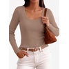 image:imagePRETTYGARDEN Womens Fall Lightweight Ribbed Knit Sweaters  Stretchy Cozy KnitwearScalloped Scoop NeckLong Sleeve ShirtsSlim Fitted PulloverBasic Layering TopsCute Casual OutfitsKhaki