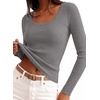 image:imagePRETTYGARDEN Womens Fall Lightweight Ribbed Knit Sweaters  Stretchy Cozy KnitwearScalloped Scoop NeckLong Sleeve ShirtsSlim Fitted PulloverBasic Layering TopsCute Casual OutfitsGrey