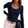 image:imagePRETTYGARDEN Womens Fall Lightweight Ribbed Knit Sweaters  Stretchy Cozy KnitwearScalloped Scoop NeckLong Sleeve ShirtsSlim Fitted PulloverBasic Layering TopsCute Casual OutfitsNavy Blue